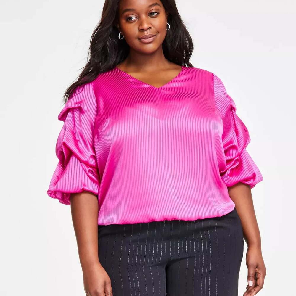NWT Vince Camuto Bubble Sleeve Bloomberry Satin Stripe Top Size XL